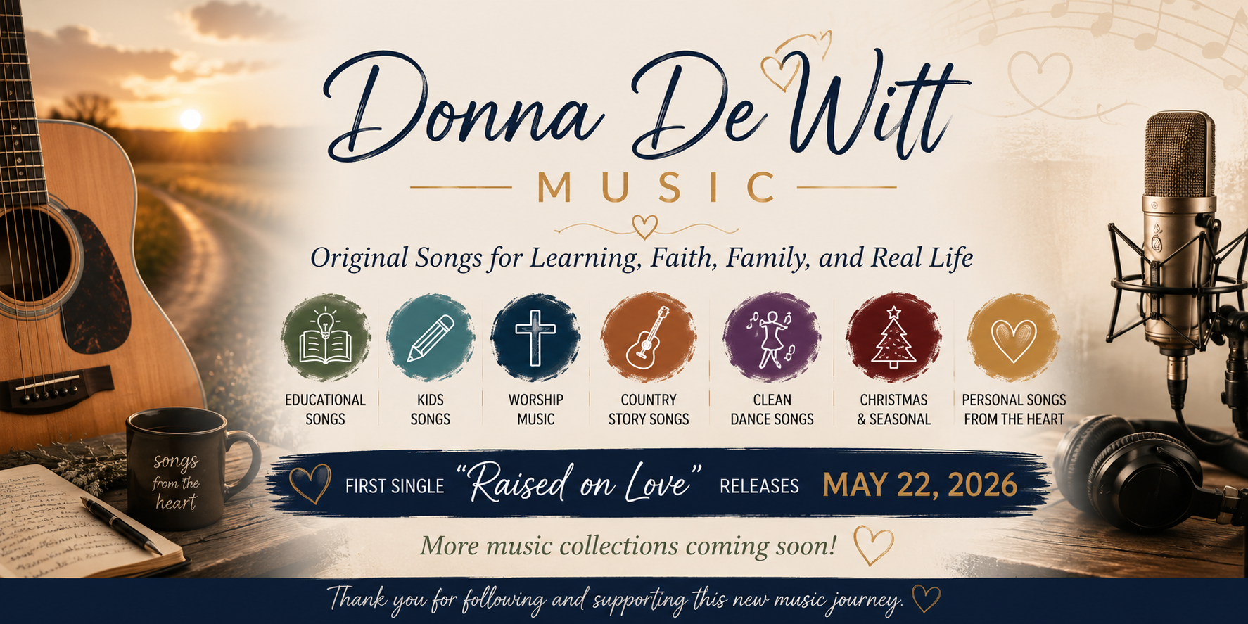Donna De Witt Music banner - Original Songs for Learning, Faith, Family, and Real Life