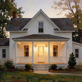 Warm farmhouse with a glowing porch light representing The Porch Light Series